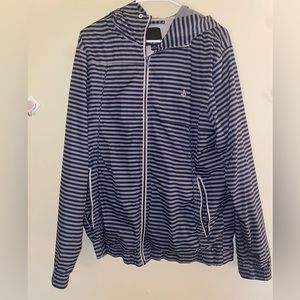 Volcom two-tone gray striped rain jacket raincoat with hood